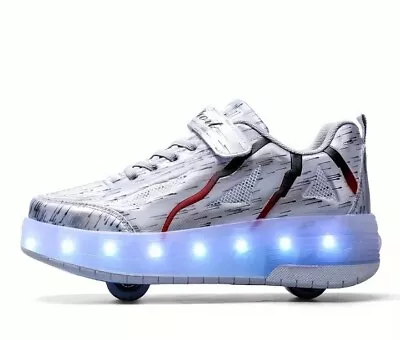 YAZI Kids Cool LED Shoes/Skates Fashion Light Wheels Sneakers Boy Rechargeable • £20.10