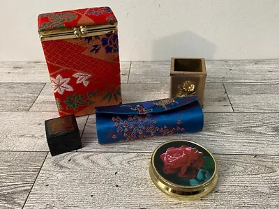 VTG Purse Vanity Accessories Lipstick Pill Holder Satin Cigarette Case Lot Of 5 • $12