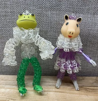 Vintage Beaded With Lace Kermit The Frog And Miss Piggy Figures • $10.99