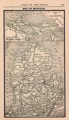 Miniature Antique MICHIGAN State Map 1888 Collectible Tiny Map Of Michigan 790 • $22.05