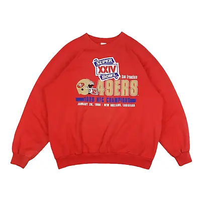 Vintage 1989 49ERS Super Bowl NFC Champions Sweater Red Mens Size Large Boxy Fit • $59.95