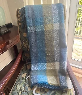 Magaschoni Home Throw Blanket 50 X60  Fringed Faux Mohair Plaid Blue NWT $62 • $25