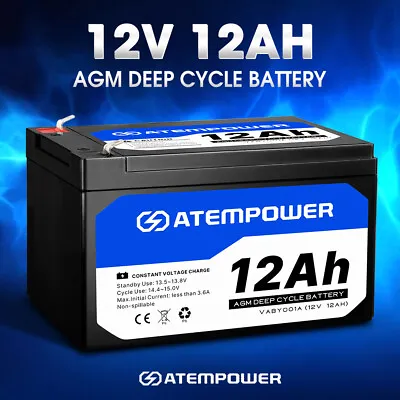 Atem Power 12AH 12V AGM Deep Cycle Battery SLA UPS Solar Alarm Toy Camping 4WD • $39.95