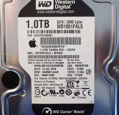 For Parts Only WD WD1001FALS-40Y6A0 DCM:HANNHTJAAB Apple#655-1567A 1.0TB • $45.51