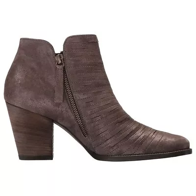 Paul Green Malibu Zip Sliced Nubuck Metallic Brown Heeled Bootie Boot Sz 8.5 • $52.99