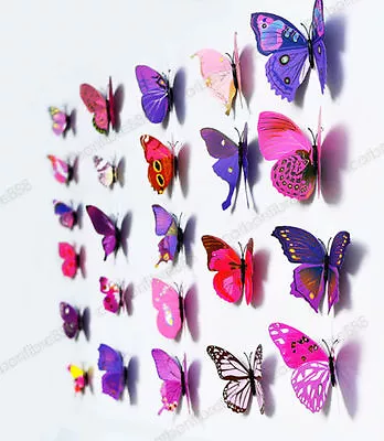 12pcs/48pcs 3D Butterfly Wall Art Decal Stickers Magnet Mural Home Decoration • £2.99