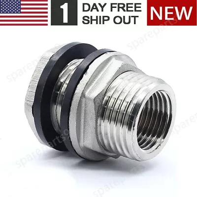 SS304 Stainless Steel Bulkhead Fitting 1/2  NPT Female 3/4  GHT Male Garden Hose • $9.49