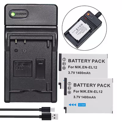 2x ENEL12 Battery +Charger For Nikon Coolpix A900 AW130 S610 S620 S630 S640 S710 • $23.09