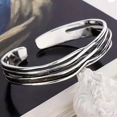 Mens Silver Bracelet Cuff Rustic Unisex Gift NWT Brutalist Boho Streetwear • $21.60