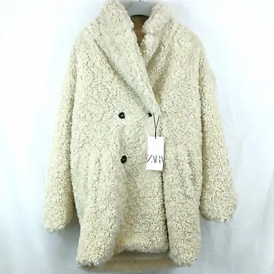 $59.99 • Buy Zara Faux Fur Polyester Long Peacoat In Cream And White -Women's Size S