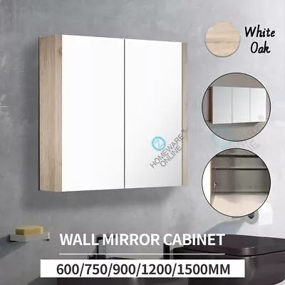 Bathroom White Oak MDF Shaving Mirror Cabinet Vanity Wall Medicine Storage Shelf • $691