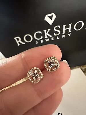 Rockshop 14K Rose Gold 0.55 Morganite 0.14 TDW Diamond Earring Studs Paid $740 • $299