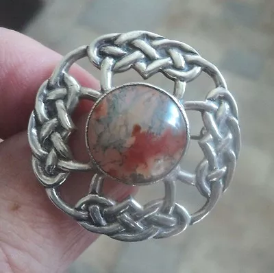 £68.99 • Buy Vintage Stg. Silver Scottish Iona Moss Agate Celtic Brooch - H/m 1970 John Hart 
