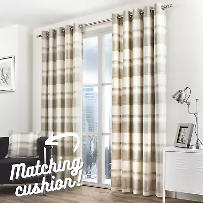 £23.99 • Buy Natural Balmoral Check Traditional Tartan Lined Eyelet Ring Top Curtains Pair