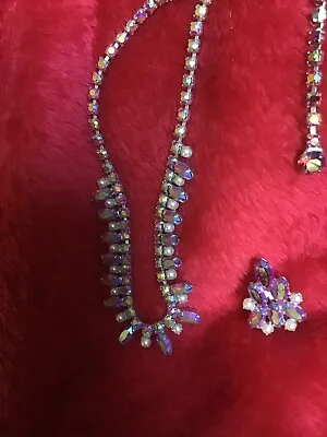 B. David Pink Ab Pearl Vintage Rhinestone Necklace & Earrings • $79