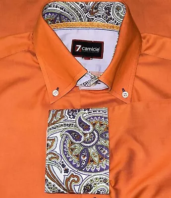 7Camicie Men’s Orange Slim Fit Button Down Dress Shirt Size L • $19.99