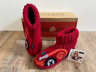 Haflinger Childrens Fire Engine Slippers UK Size 2 Red Booties Wool Kids • £25.99