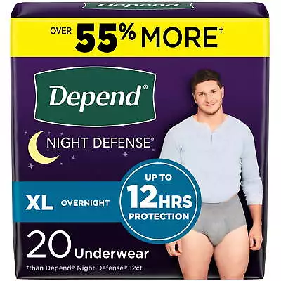 Depend Night Defense Adult Incontinence Underwear Men Overnight XL Grey 20 Ct • $24.43