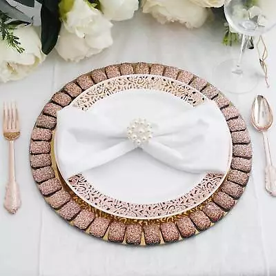 2 GOLD 13  Round Mirror Glass Charger Plates With Glitter Trim Party Decorations • $29.56