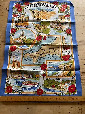 Vintage Cotton Tea Towel  CORNWALL MAP -  Use/Frame • £5