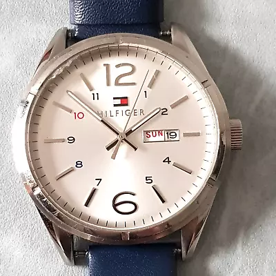 TOMMY HILFIGER Watch. Day/Date. Leather Band St.Steel • $67