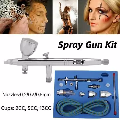 DUAL-ACTION Nozzles Airbrush Paint Guns Kit Nail Art Tattoo Spray Guns Air Brush • £42.04