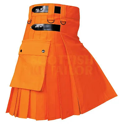 Handmade Utility Kilt For Men Orange Utility Deluxe Leather Stripe Hybrid Kilt • $60