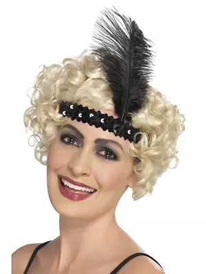 1920 Cosplay Fancy Dress Gatsby Charleston 20s Flapper Headband W/ Feather Black • £4.99