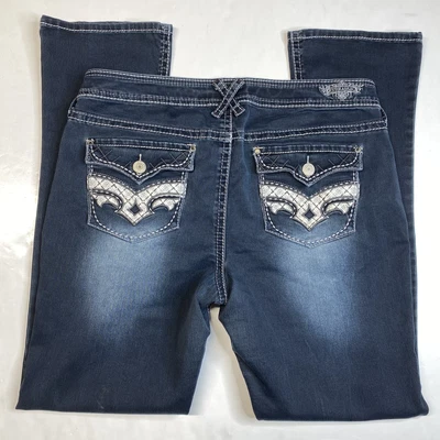 $20.69 • Buy Hydraulic Lola Micro Boot Cut Jeans 17/18 Stretch Blue Denim Embroidery Jewels