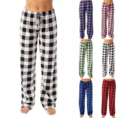 UK Check Plaid Womens Strap Wide Leg Pants Ladies Holiday Tunic Casual Trousers • £9.99