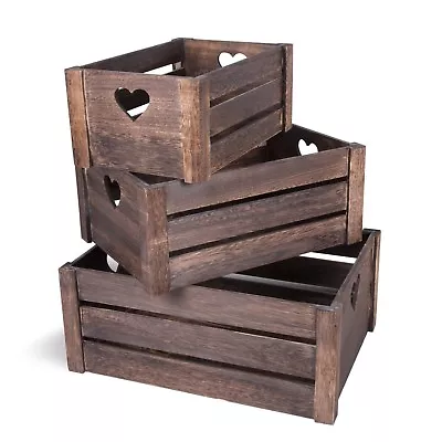 £13.99 • Buy Lovely Brown Wooden Crates Storage Rack Shelves Christmas Eve Gift Hamper Box