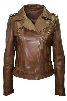 Women's Brown 100% Real Leather Jacket Genuine Soft Lambskin Moto Biker Jacket • $256.95