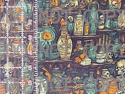 100% Cotton Woven Novelty Fabric Magic Potions Spells Bookcase 1/4 Yard 9x56 • $4.94