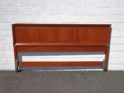 Vintage Headboard Panel Mid Century Modern Campaign Asian Frame Wood Bedroom  • $1099