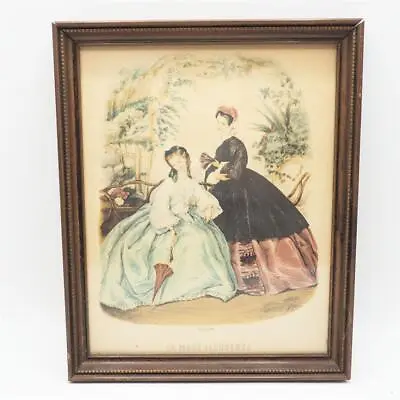 Antique La Mode Illustree Paris Fashion Print Wood Frame • $24.49