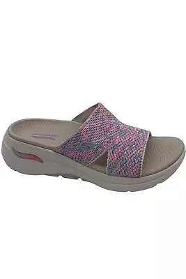 Skechers GOwalk Flex Arch Fit Vegan Washable Slide Sandals Sweet Gray • $44.99