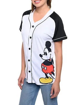 Women's Mickey Mouse Baseball Jersey Shirt White Button Down • $38.99