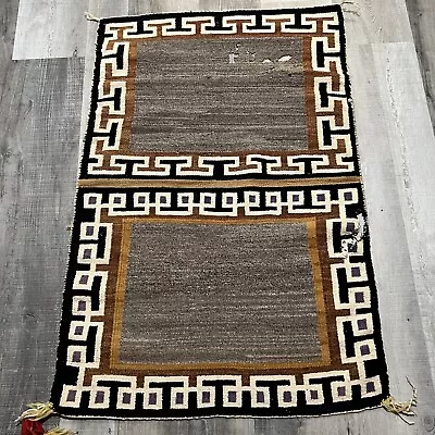 VTG Two Grey Hills 50s/60s Black Brown Navajo Textile Woven Knit Indian Rug • $389