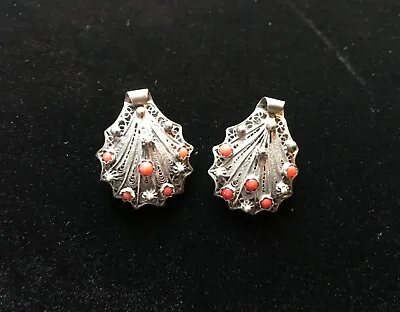 Vintage Italian Clamshell Earrings Sterling Coral • $45
