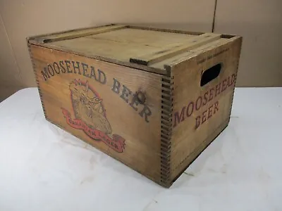 Vintage Moosehead Beer Wooden Crate Dovetail Lager Crate With Sliding Wood Lid • $95.99