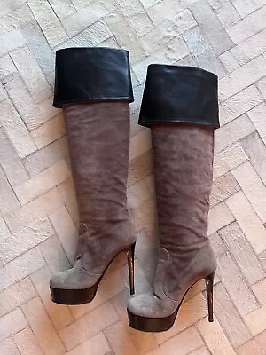 Giuseppe Zanotti Taupe Suede Platform Stiletto Boots Size 7 • $150