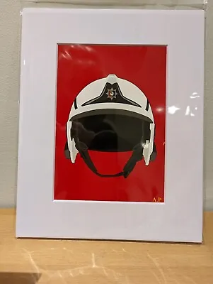 Mounted Print Of A Buckinghamshire Fire And Rescue Gallet Firefighters Helmet • £22