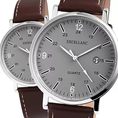 Excellanc Men's Watch Grey Braun Analogue Date Faux Leather Quartz • $70.61