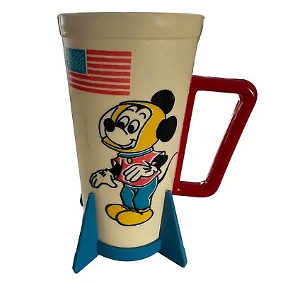 1960's SPACE RACE WALT DISNEY MICKEY MOUSE ASTRONAUT ROCKET SHIP PLASTIC CUP 6” • $15