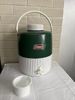 Vintage Coleman 2 Gallon Water Jug Cooler Green With Handle & Cup • $19.94