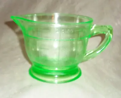 US Glass Co Green Uranium Vaseline Depression Glass 2 Cup Pedestal Measuring Cup • $98.64