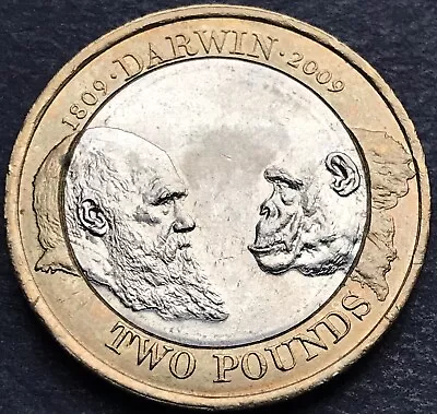 UK British 2009 £2 Pounds Coin ~ Charles Darwin ~ Circulated • £7.77