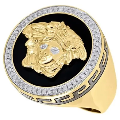 1.50Carat Lab Created Diamond Yellow Gold Plated Silver Men's Medusa Gothic Ring • $196.46