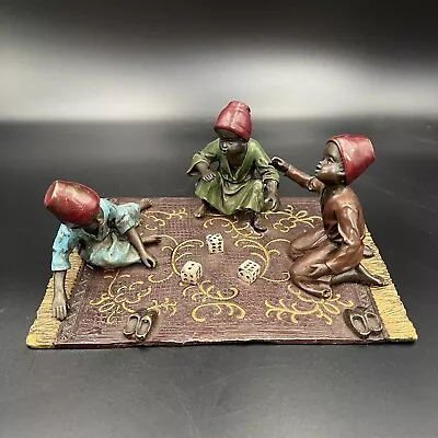 Cold Painted Bronze Boys Playing With Dice On Mat Franz Bergman Designed RARE • £345