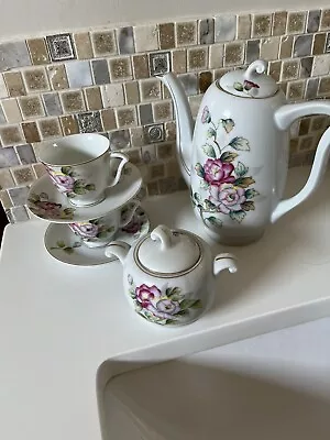 UCAGCO CHINA TEAPOT SUGAR Jar With Lid 2 Cups/3saucers Pink Rose Pattern • $45